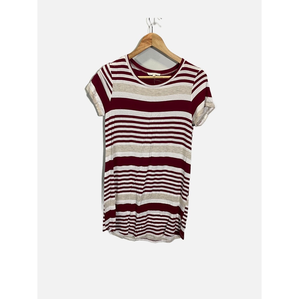 Wasabi + Mint Shirt Dress Womens Small Burgundy Striped Casual Crew Neck Mini